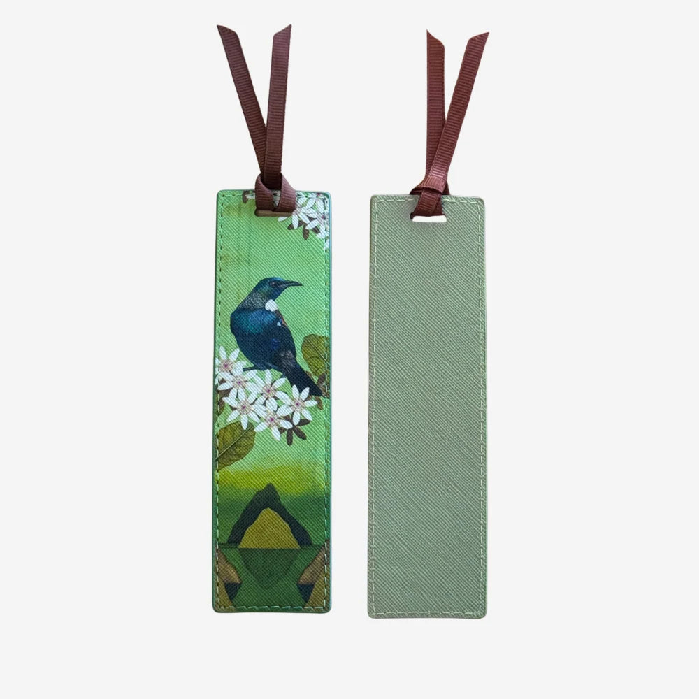 kathryn furniss green nature bookmark with a tui sitting on a branch