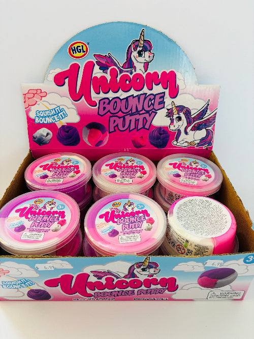 Box of Unicorn Bounce Putty with multiple containers on a white background