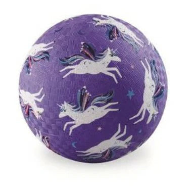 Purple ball with unicorn pattern on a white background