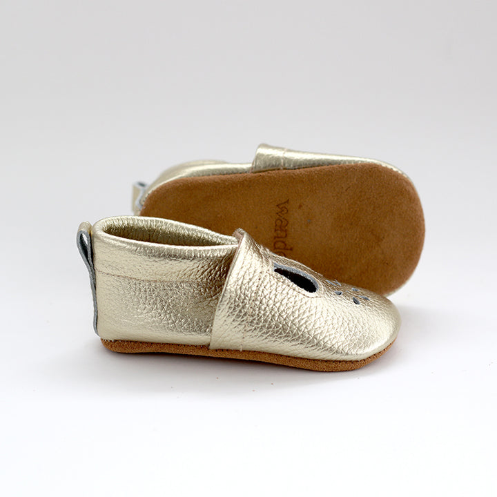 Wander Gold T-Bar slip on leather soft sole shoe