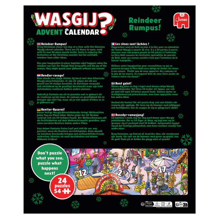 Wasgij? Advent Calendar Reindeer Rumpus packaging with puzzle images and text.