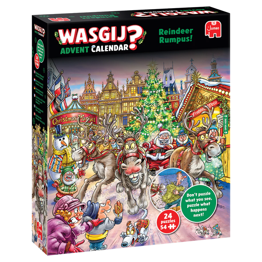 Wasgij? 2025 Advent Calendar packaging with Christmas-themed illustration and text