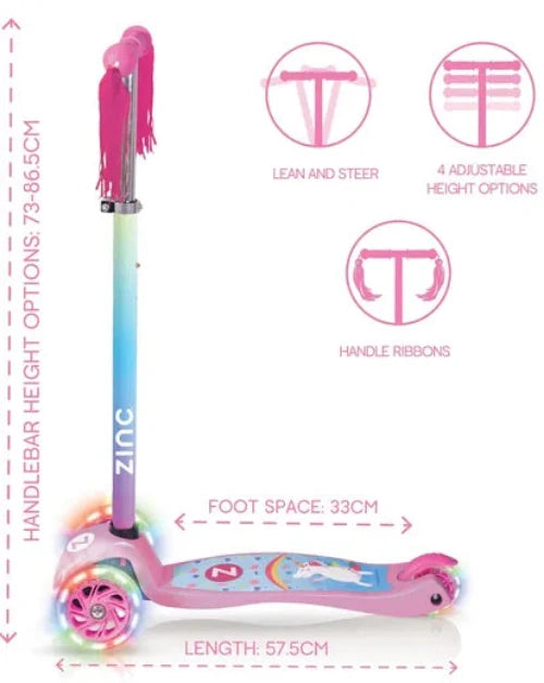 Zinc T-Motion Explorer 3 Wheel Scooter - Unicorn