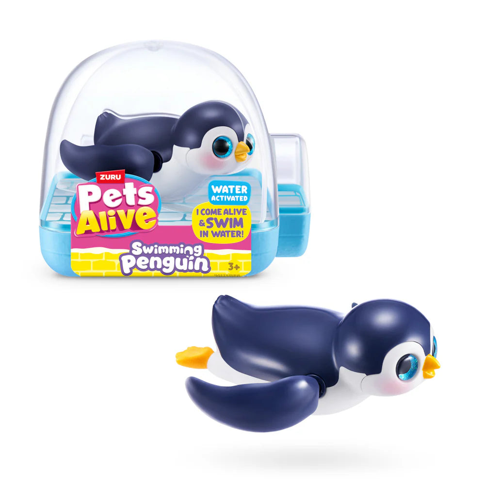 Zuru Pets Alive swimming penguin toy with packaging on a white background