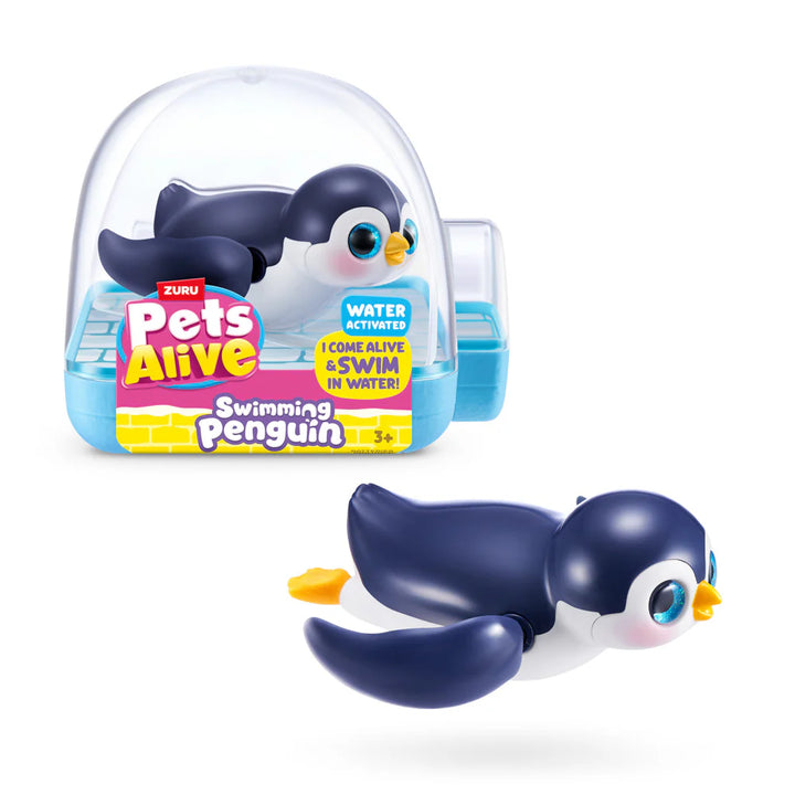 Zuru Pets Alive swimming penguin toy with packaging on a white background