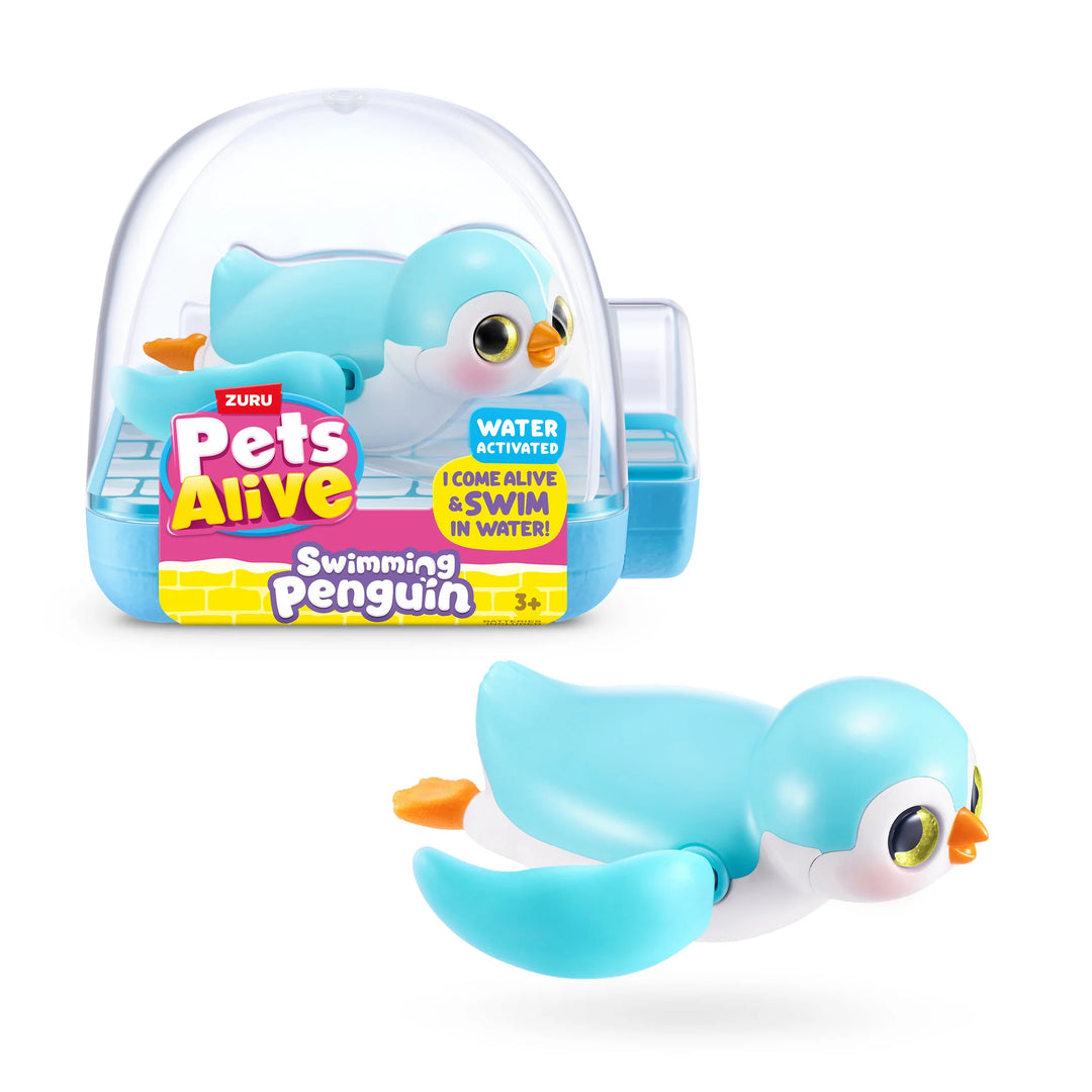 Zuru Pets Alive swimming penguin toy with packaging on a white background