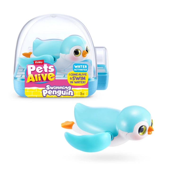 Zuru Pets Alive swimming penguin toy with packaging on a white background