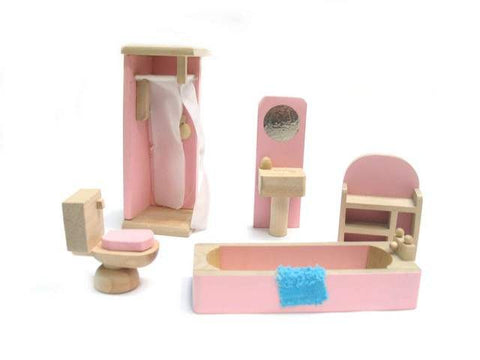 Dolls House Furniture Set Bathroom Pink