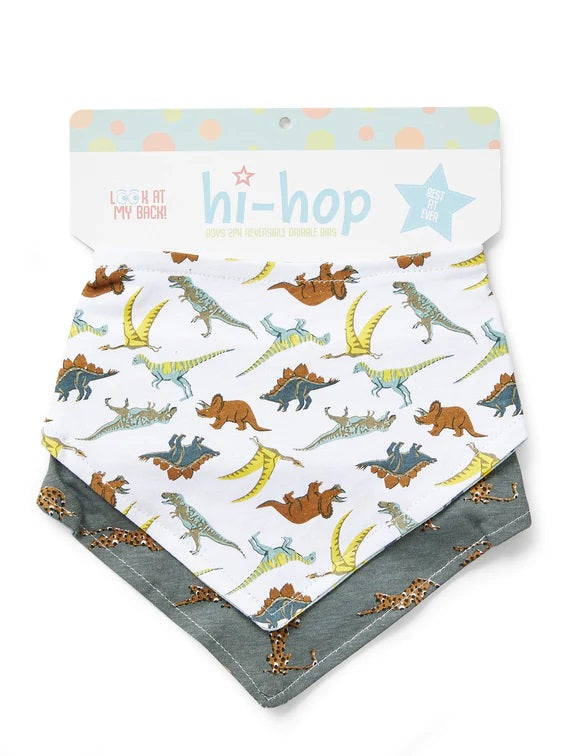 Hi-hop 2pk Reversible Dino Dribble Bibs