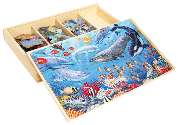 kidz-stuff-online - 4 OCEAN WOODEN PUZZLE SETS IN BOX