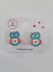 Blue and Pink Owl Studs