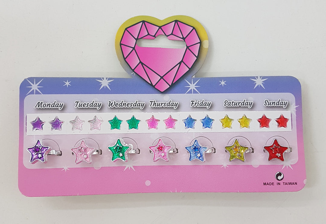 Kids Stars Ring Earrings Week Set