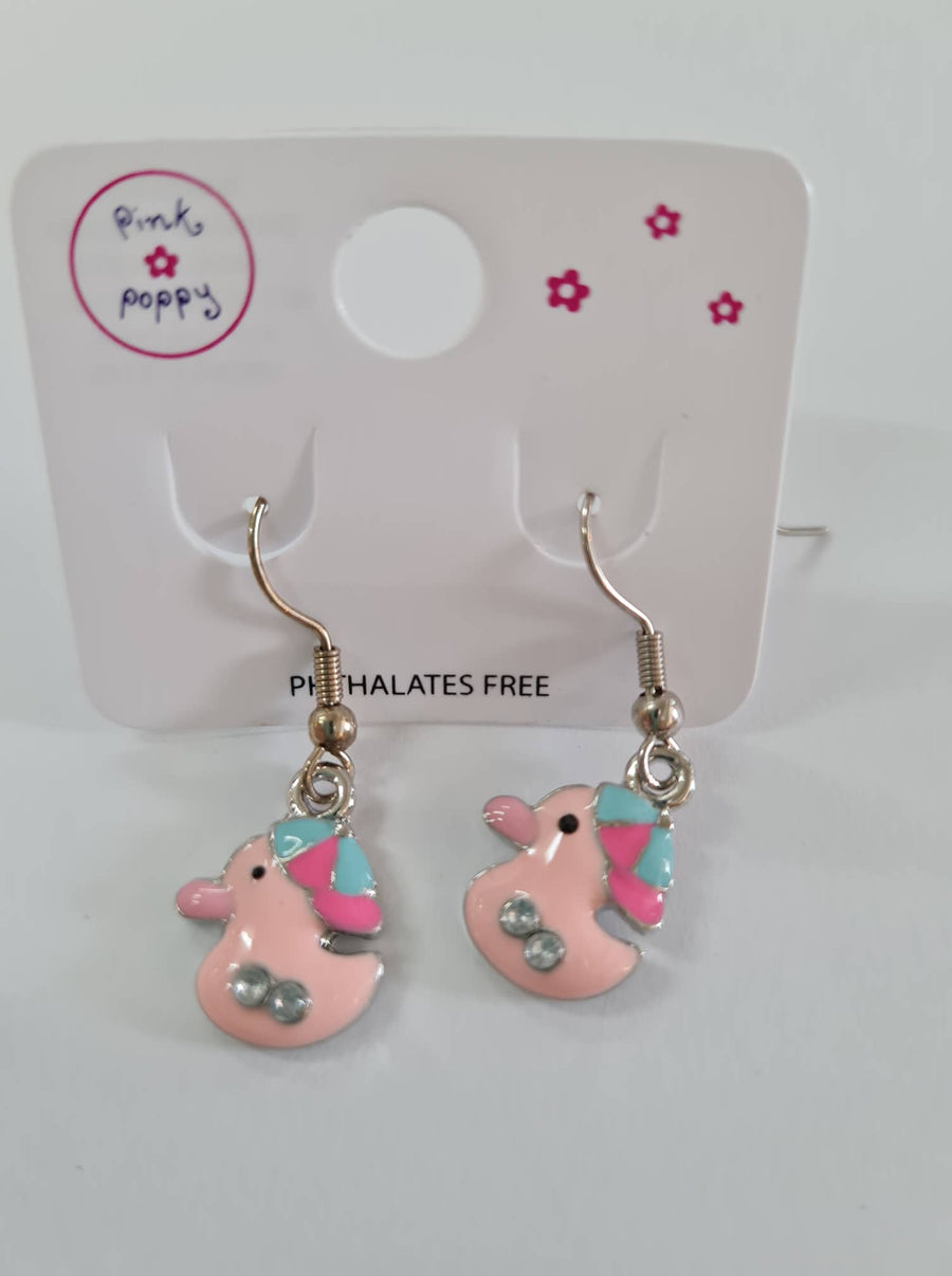 Pink Duck Hook Earrings 