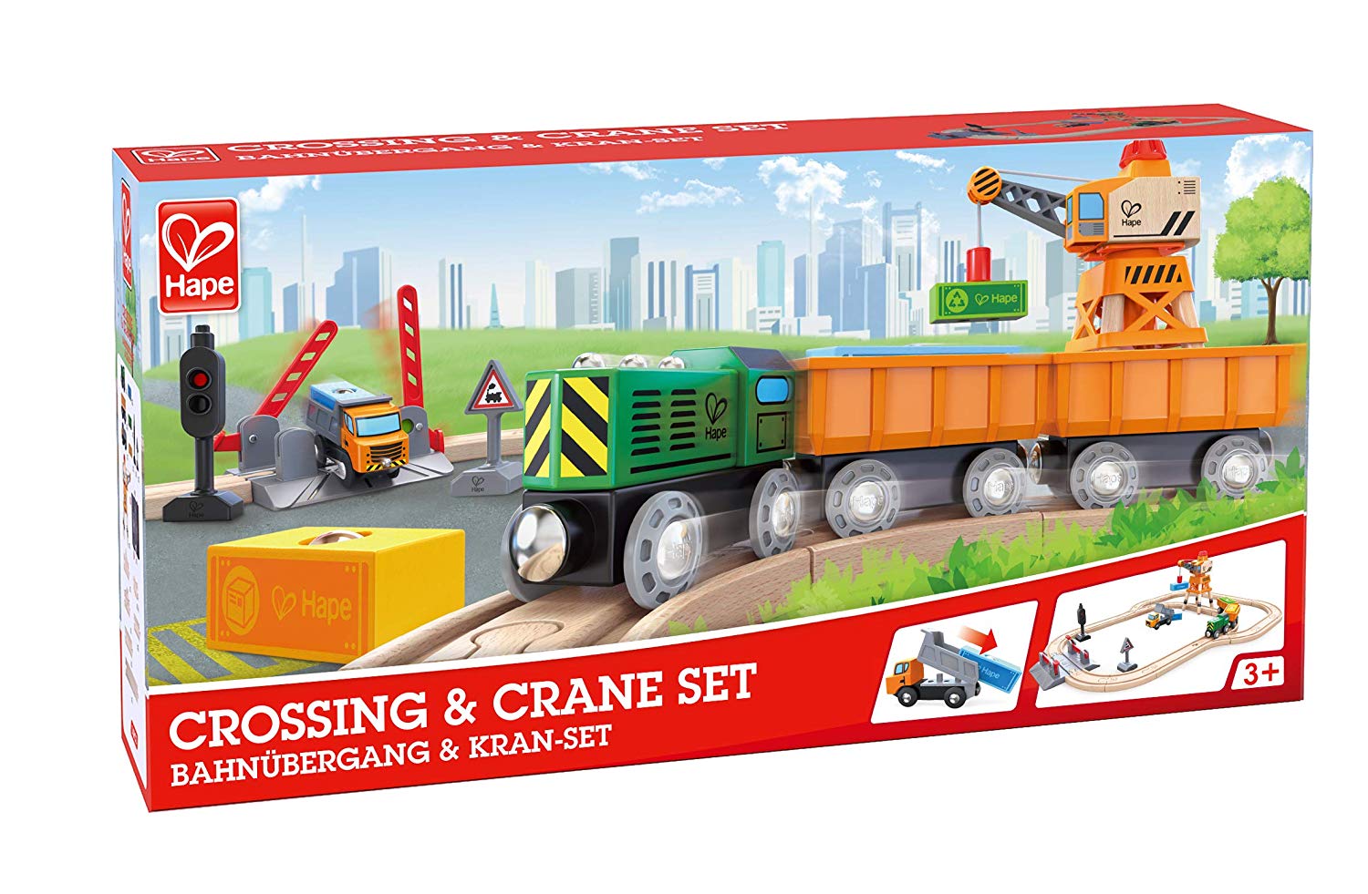 kidz-stuff-online - Hape Railway Crossing & Crane Wooden Train Set