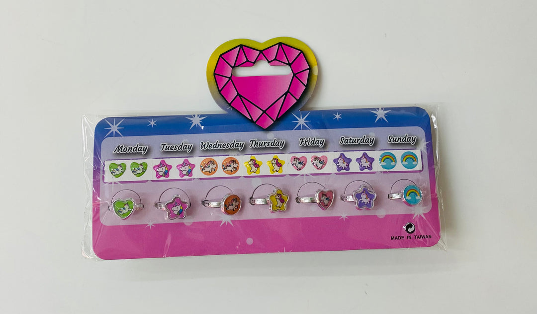Weekdays Ring Kids Unicorn Ring Earrings Week Set – Kidzstuffonline